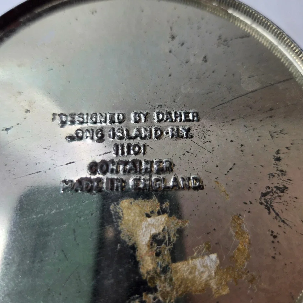 Vtg Daher Floral Metal Tin Canister 11101 England Black Multi Color Tea Biscuit
